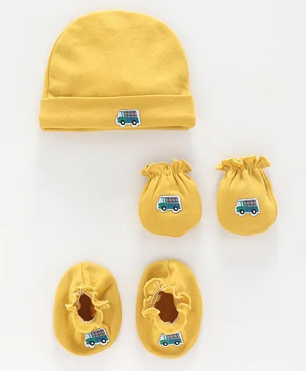 Ben Benny Cap Mittens & Booties Set Truck Patch Yellow - Diameter 10 cm