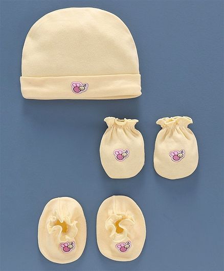 Ben Benny Cap, Mittens & Booties Set Bee Patch - Light Peach