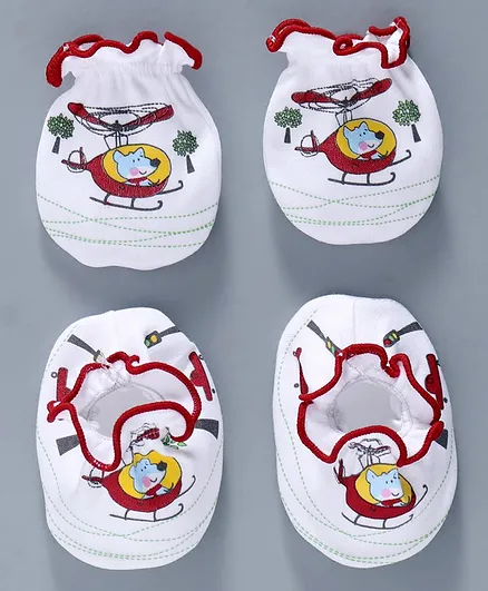 Ben Benny Printed Mittens & Booties - White Red