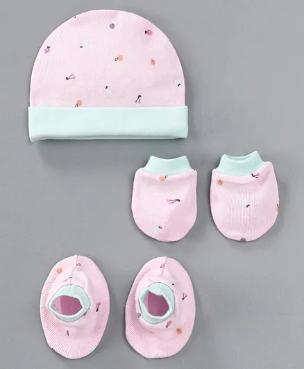 Ben Benny Printed Cap Mittens & Booties Set Pink - Diameter 8 cm