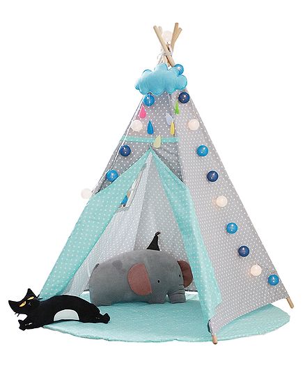 Polka Tots Kids Teepee Tent with Padded Mat - Sea Green Grey