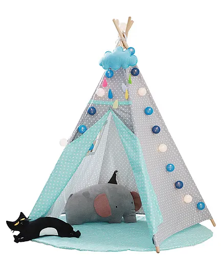 Polka Tots Kids Teepee Tent with Padded Mat - Sea Green Grey