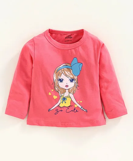 Little Darlings Full Sleeves Tee So Cute Print - Pink
