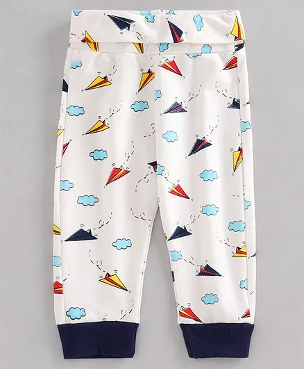 Little Darling Full Length Lounge Pant Rocket Print - White Navy Blue