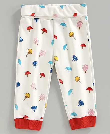 Little Darling Full Length Lounge Pant Mushroom Print - White Red