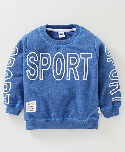 Teddy Full Sleeves Tee Text Print - Blue