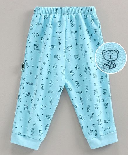 Child World Full Length Lounge Pant Teddy Print - Turquoise Blue