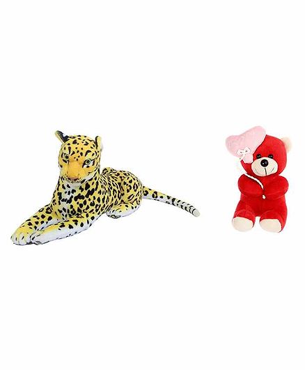 Deals India Leopard & Teddy Soft Toy Yellow Red Pack of 2 - Length 32 cm