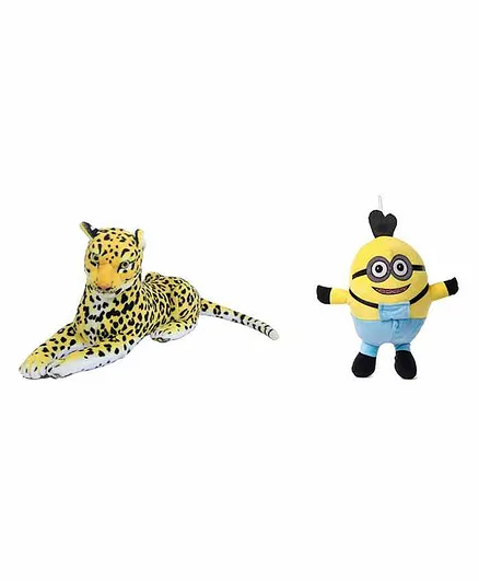 Deals India Leopard and Minion Soft Toy Yellow Brown Pack of 2 - Length 32 Cm