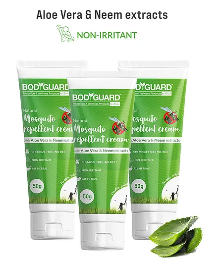 Bodyguard Natural Mosquito Repellent Cream with Aloe Vera and Neem Extracts Pack of 3 - 50 gm Each