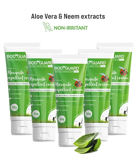 BodyGuard Natural Mosquito Repellent Cream with Aloe Vera and Neem Extracts Pack of 5 - 50 gm Each