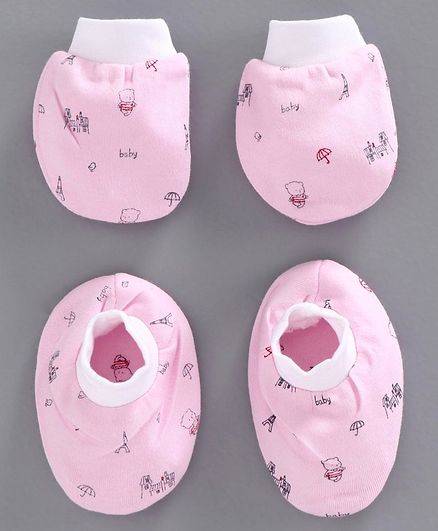 Simply Mittens & Booties Set Multiprint - Pink