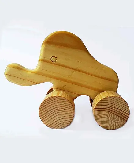 Carving Wood Push & Go Elephant Toy - Brown