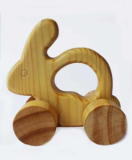 Carving Wood Push & Go Rabbit Toy - Brown