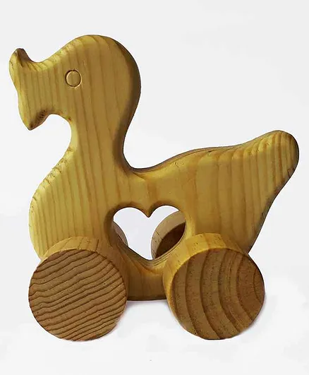 Carving Wood Push & Go Duck Toy - Brown