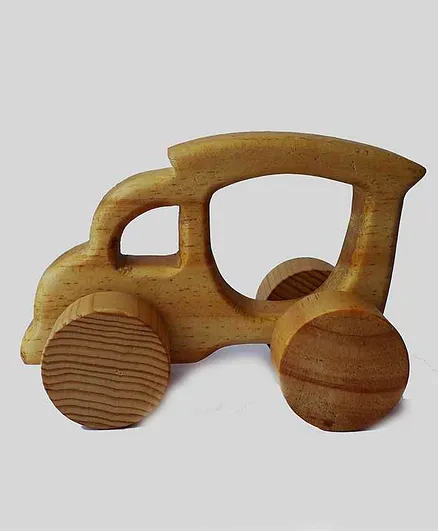 Carving Wood Push & Go Vehicle Toy - Brown