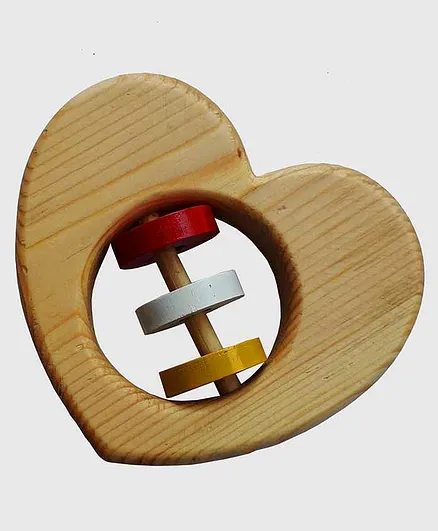 Carving Wood Heart Shaped Rattle Toy - Brown