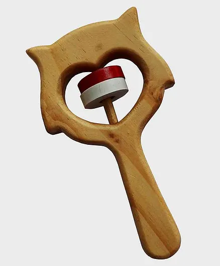 Carving Wood Owl Shaped Rattle Toy - Brown
