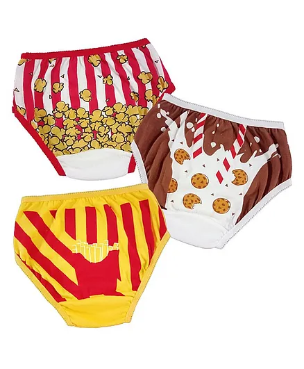 Plan B Popcorn & Fries Print Detailing Briefs - White Red Yellow