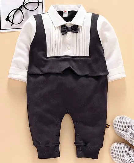 Brats and Dolls Full Sleeves Romper with Bow - Black