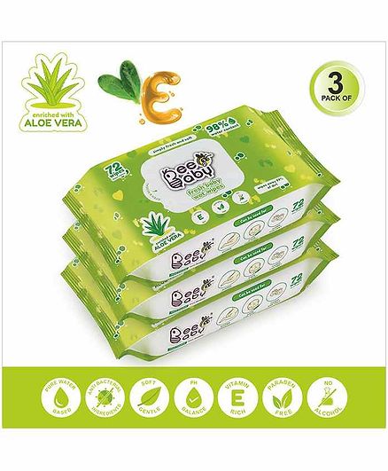 Beebaby Fresh Baby Wet Wipes Pack of 3 - 72 Pieces Each