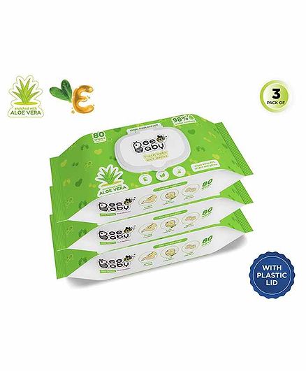Beebaby Fresh Baby Wet Wipes with Lid Pack of 3 - 80 Pieces Each