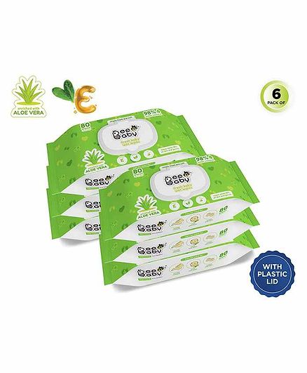 Beebaby Fresh Baby Wet Wipes with Lid Pack of 6 - 80 Pieces Each