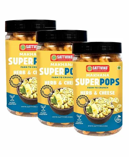 Sattviko Herb N Cheese Roasted Makhana Snack Pack of 3 Jars - 70 gm each