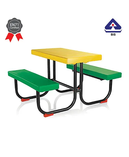 OK Play Fun Time Attached Table and Bench Set - Green Yellow