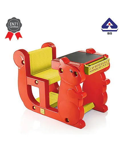 Ok Play Attached Chair And Table Set - Red And Yellow