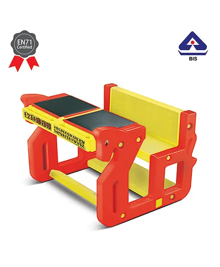 Ok Play Attached Chair And Table Set - Red And Yellow