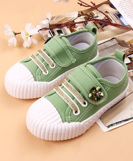Cute Walk by Babyhug Canvas Shoes Floral Design - Green