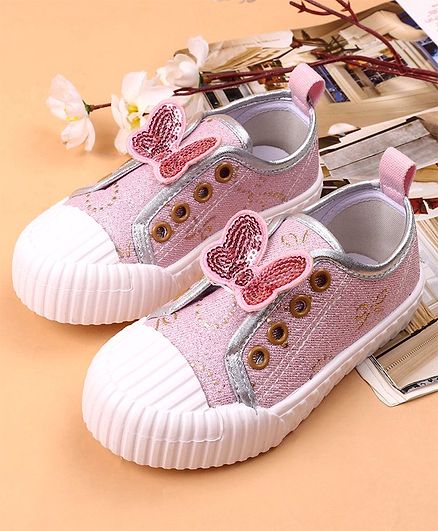 Cute Walk by Babyhug Canvas Shoes Butterfly Applique - Pink