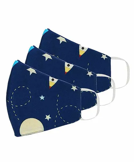 Tossido Cotton Printed 3 Ply Resuable Masks Navy Blue - Pack of 3