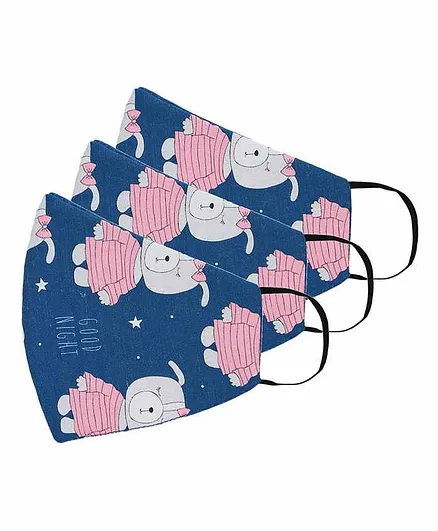Tossido Cotton Printed Resuable Masks Teddy Print Blue - Pack of 3