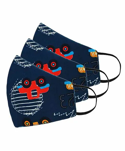 Tossido Cotton Printed Resuable Masks Car Print Navy Blue - Pack of 3