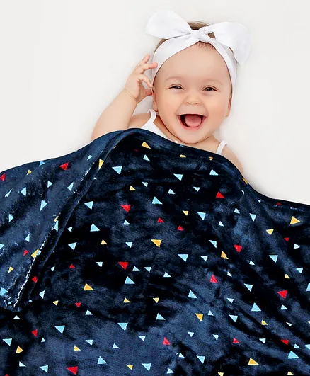 Babyhug Single Ply Mink Blanket Geometric Print - Navy Blue