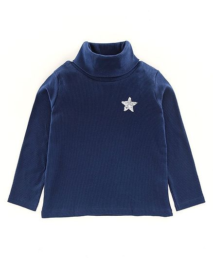 Pine Kids Winter Wear Full Sleeves Skivi Tee Sequinned Star Detailing - Navy Blue