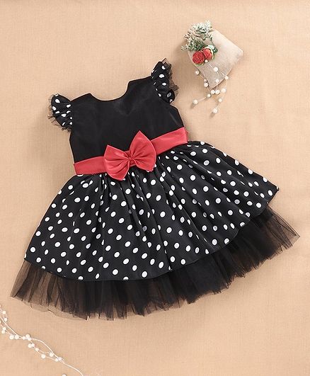 Babyhug Flutter Cap Sleeves Frock Polka Dot Print - Black