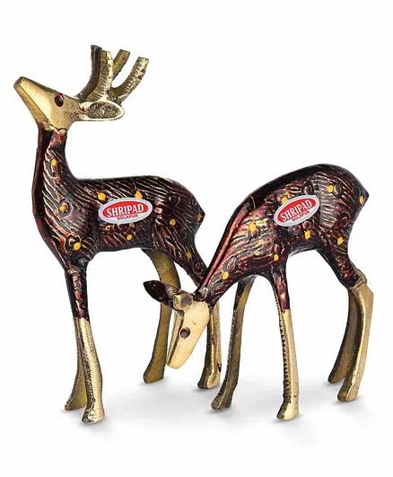 Shripad Steel Home Antique Deer Pack of 2 - Brown
