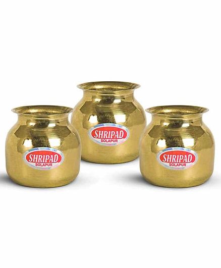 Shripad Steel Home Miniature Brass Plain Loti Set of 3 - Golden