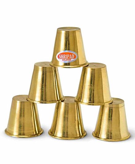 Shripad Steel Home Miniature Brass Bidding Glasses Set of 6 - Golden