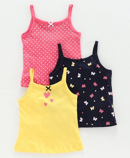 Babyoye Singlet Sleeves Slip Butterfly Print Pack of 3 - Yellow Pink Black