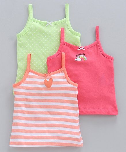 Babyoye Singlet Sleeves Slip Rainbow Print Pack of 3 - Pink Green