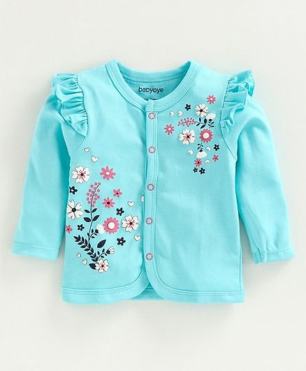 Babyoye Full Sleeves Jhabla Floral Print - Turquoise