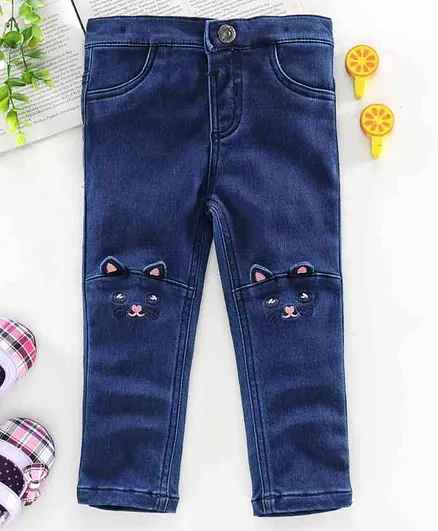 ToffyHouse Full Length Adjustable Elasticated Jeans Kitty Embroidery - Dark Blue