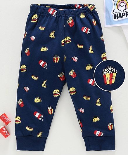 Babyhug Full Length Lounge Pant Burger Print - Navy Blue