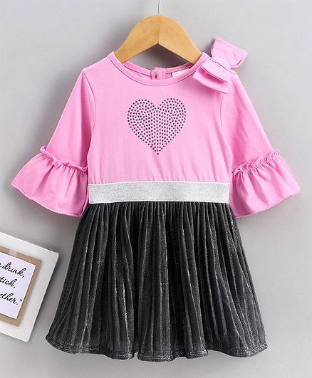 Babyoye Full Sleeves Cotton Frock Heart Design - Pink