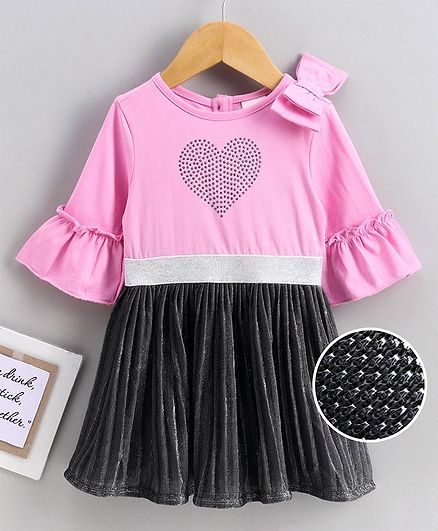 Babyoye Full Sleeves Cotton Frock Heart Design - Pink