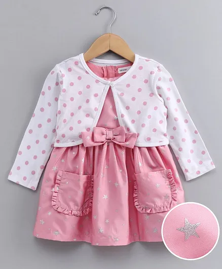 Babyoye Frock with Full Sleeves Shrug - Pink